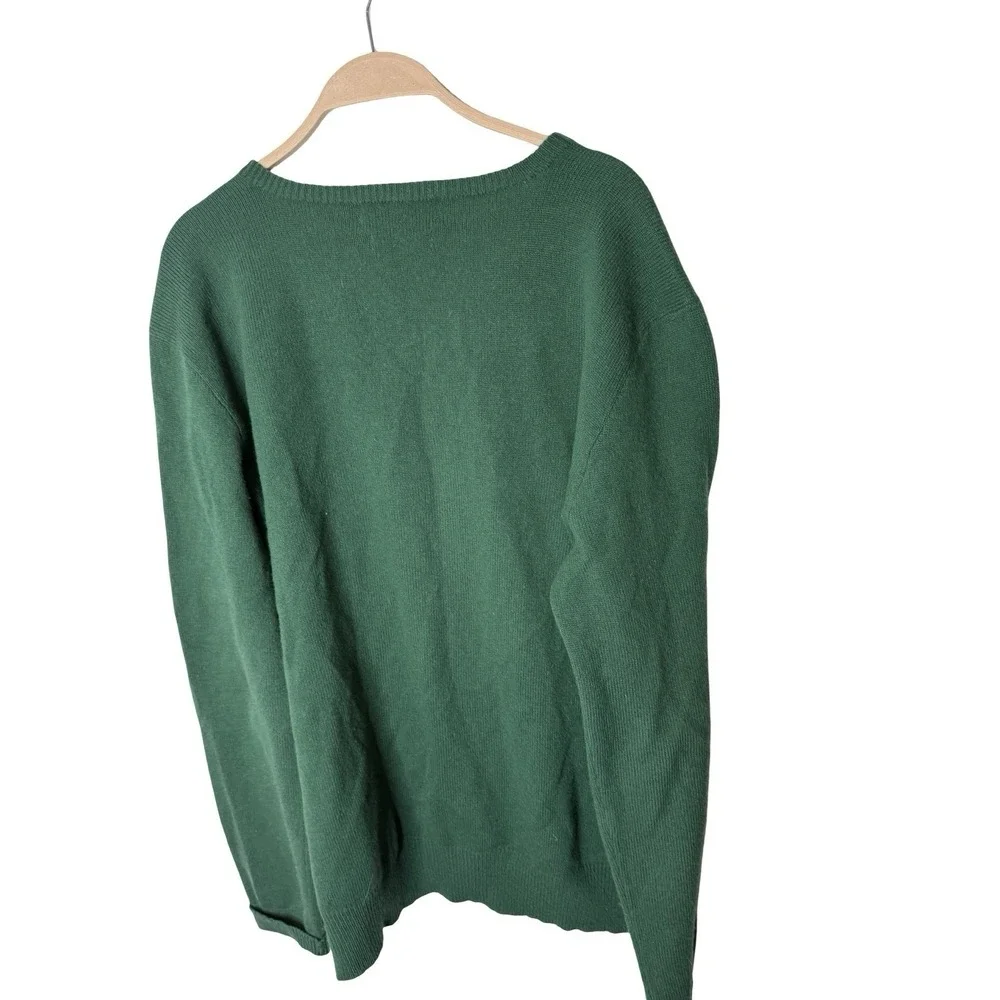 Polo Ralph Lauren V Neck Sweater‎ Men XL Green Lambswool Embroidered Orange Pony